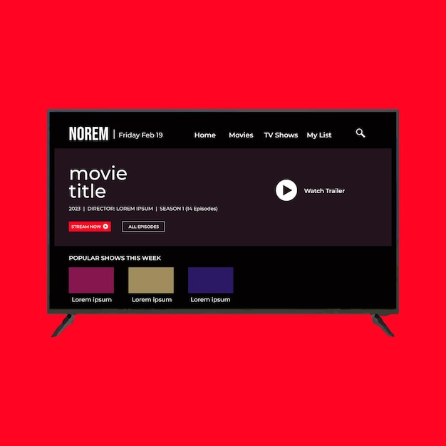 Vector television menu display monitor isolated on red ui ux user interface user experience