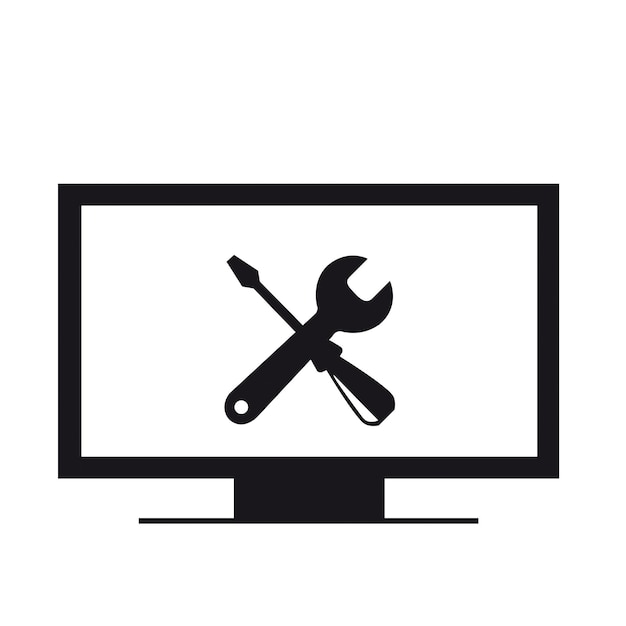 A television with a screwdriver and a wrench on the screen as an example of a repair service