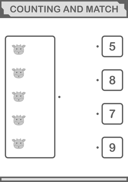 Tellen en matchen Hertengezicht Werkblad voor kinderen