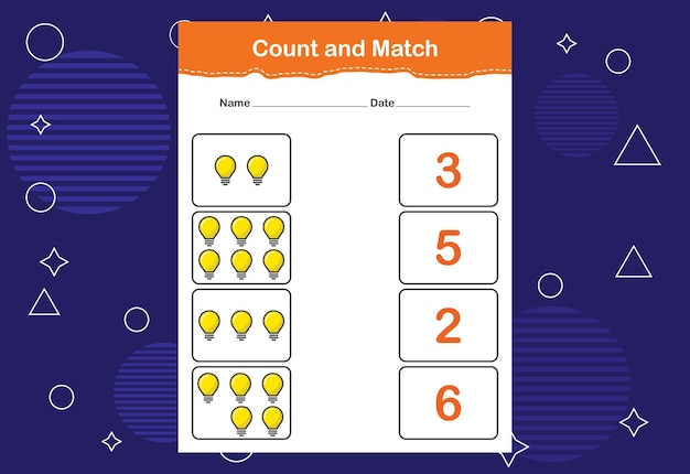 Tellen en matchen werkblad voor kinderen Tel en match met het juiste nummer Matching onderwijsspel