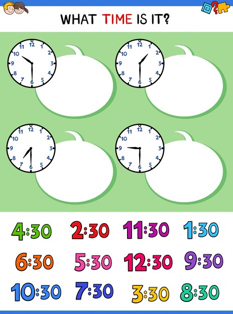 Telling time with clock face educational game