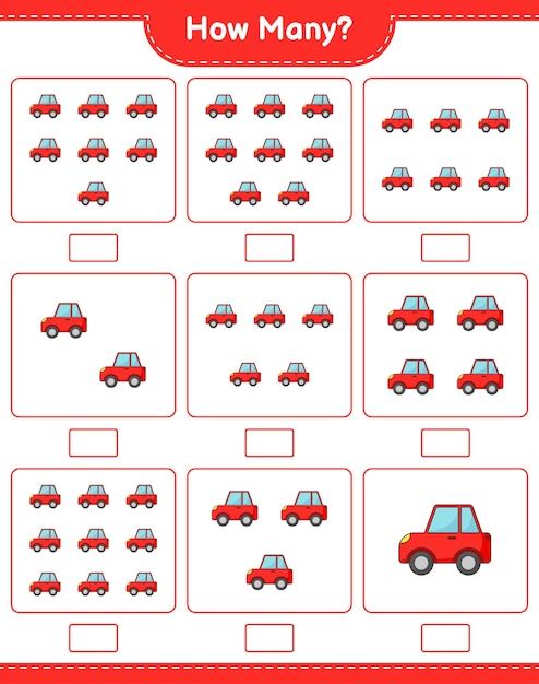 Telspel hoeveel auto Educatief kinderen spel afdrukbaar werkblad vectorillustratie