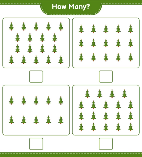 Telspel hoeveel kerstboom Educatief kinderspel afdrukbaar werkblad