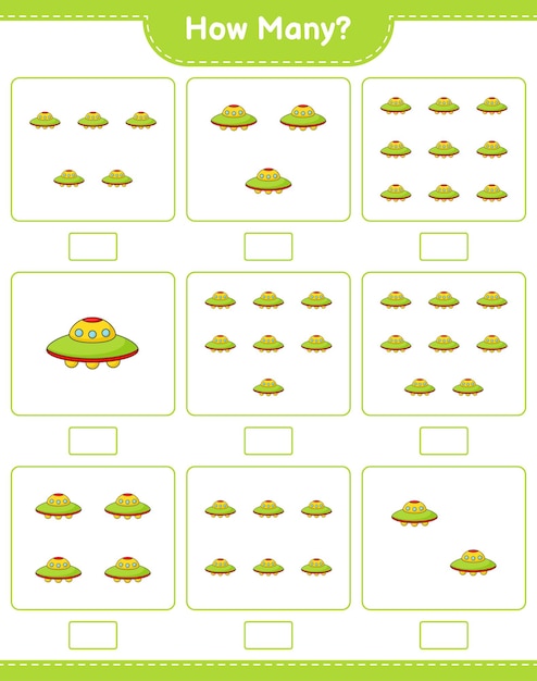Telspel hoeveel Ufo Educatief kinderen spel afdrukbaar werkblad vectorillustratie