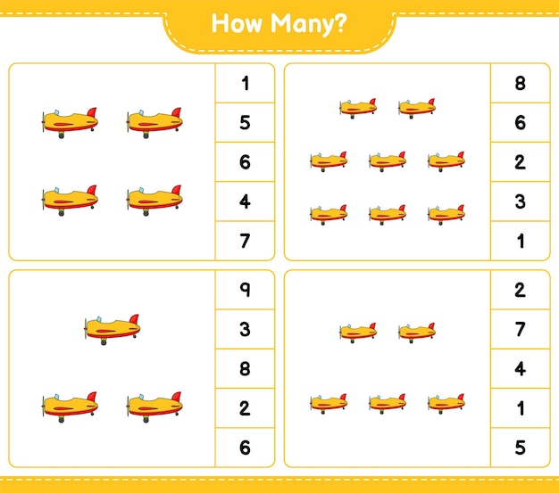 Telspel hoeveel vliegtuig Educatief kinderen spel afdrukbaar werkblad vectorillustratie