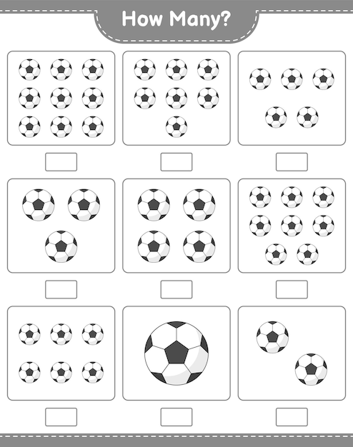 Telspel hoeveel voetbal Educatief kinderspel afdrukbaar werkblad