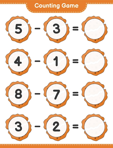 Vector telspel, tel het aantal cookies en schrijf het resultaat. educatief kinderspel, afdrukbaar werkblad, vectorillustratie