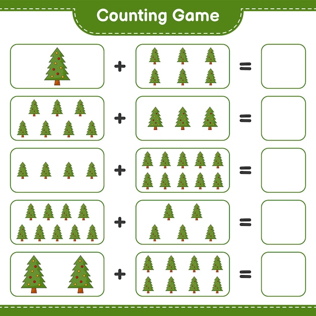 Telspel tel het aantal kerstboom en schrijf het resultaat educatief kinderspel