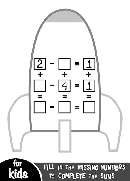 Telspel voor kleuters Educatief rekenspel Werkblad met ruimteschip