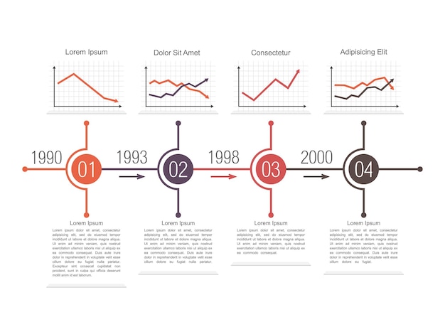 Vector tempate of a business timeline design with different line charts vector ps10 illustration