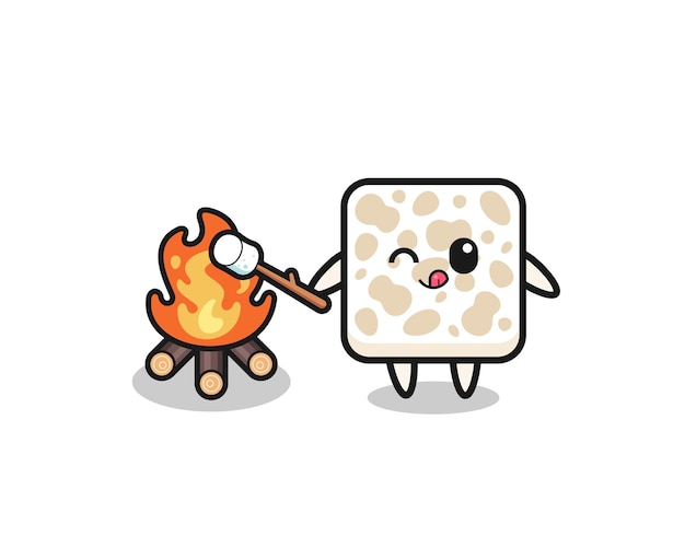 Vector tempeh character is burning marshmallow