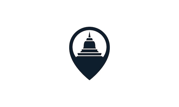 Tempel met pin kaart locatie logo vector pictogram illustratie ontwerp