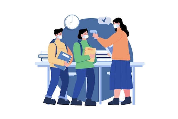 Vector temperature checking at school illustration concept