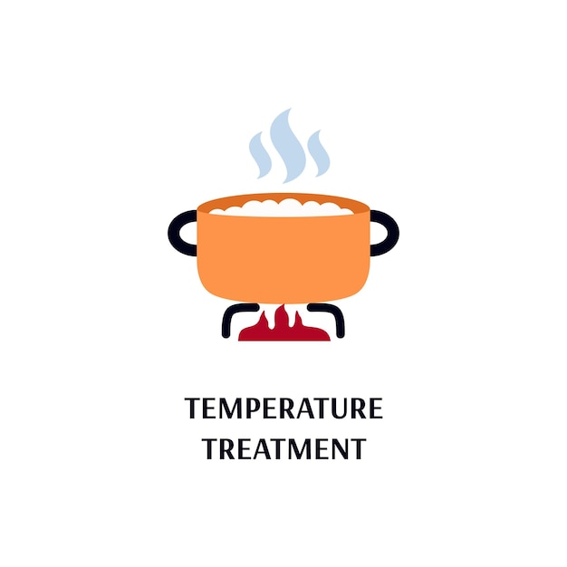 Temperature or heat treatment a pot on flame flat vector illustration isolated