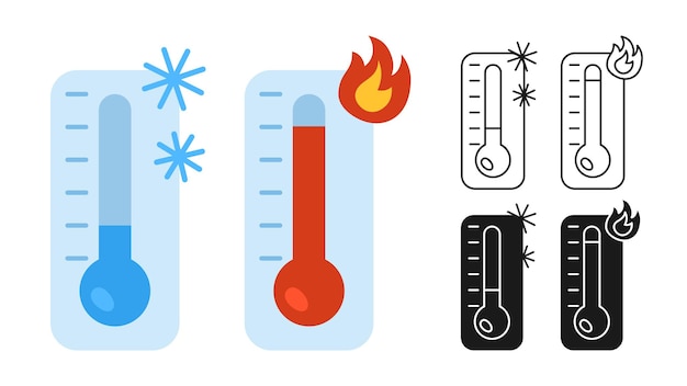 Collezione di segni di misurazione della temperatura dell'attrezzatura simbolo dell'insieme caldo freddo dell'icona della temperatura