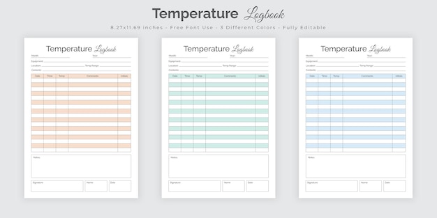 Temperature log book and fever temperature journal planner interior design template