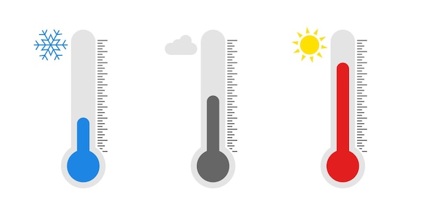 Temperatuur pictogrammenset in vlakke stijl Thermometer symbool geïsoleerd Vector
