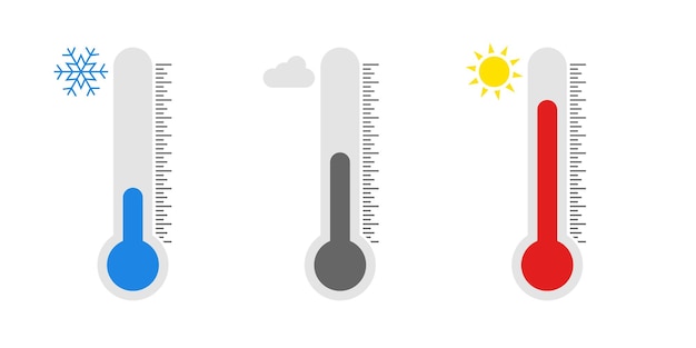 Temperatuur pictogrammenset in vlakke stijl thermometer symbool geïsoleerd vector