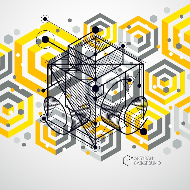 Template 3D yellow design layout for brochure , flyer , poster, advertising, cover, vector abstract modern background. Composition of cubes, hexagons, squares, rectangles and different abstract elemen