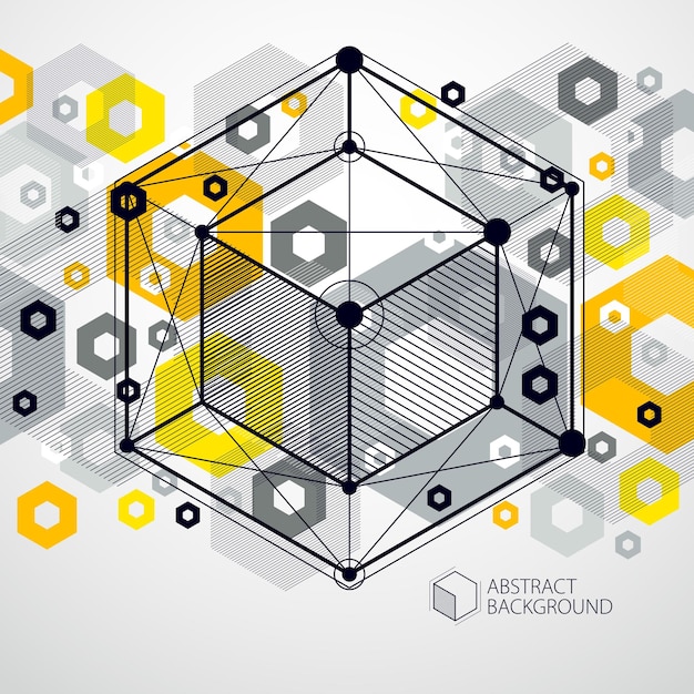 Template 3D yellow design layout for brochure , flyer , poster, advertising, cover, vector abstract modern background. Composition of cubes, hexagons, squares, rectangles and different abstract elemen