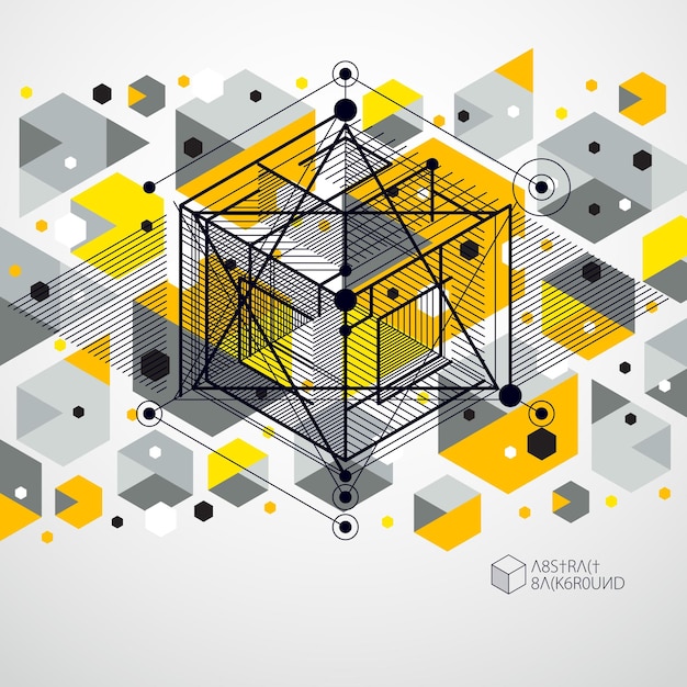 Template 3D yellow design layout for brochure , flyer , poster, advertising, cover, vector abstract modern background. Composition of cubes, hexagons, squares, rectangles and different abstract elemen
