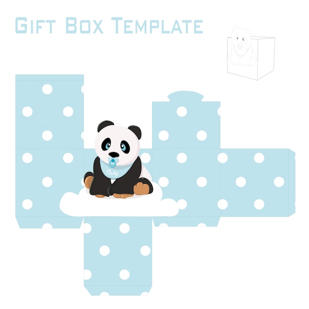 Template for baby boy panda gift box