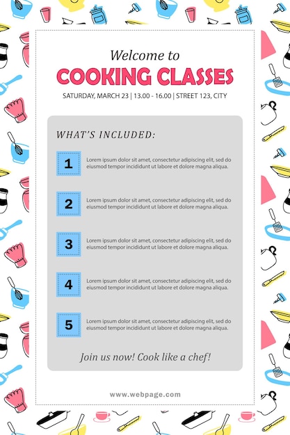 Vector template of banner welcome to cooking classes poster with invitation join us now