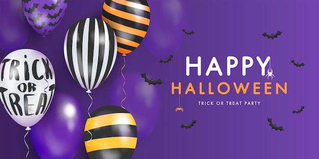 Template banner with 3d balloons with faces Happy Halloween