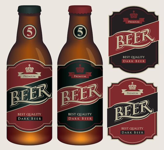 Vector template beer label and glass bottle