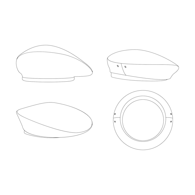 Template beret military vector illustration flat sketch design outline headwear