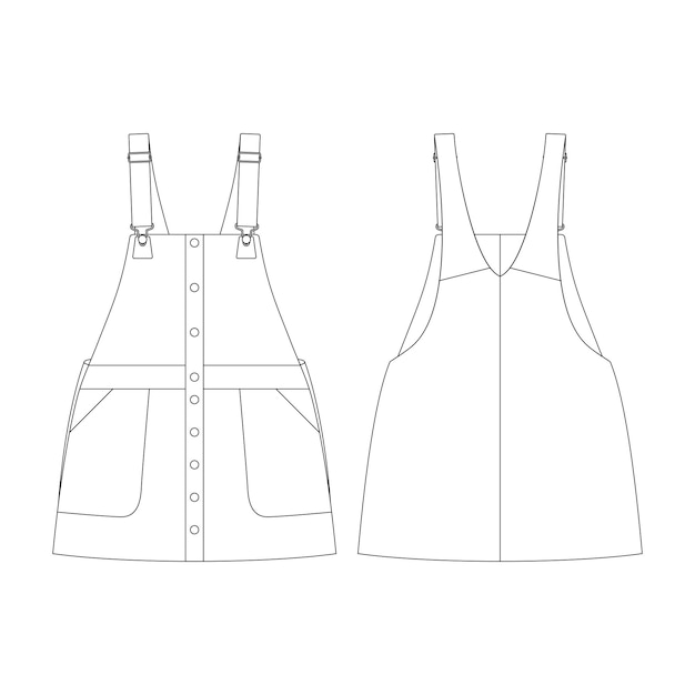 template bib overall skirt vector illustration flat design outline clothing collection
