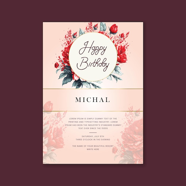 Premium Vector | Template birthday invitation floral