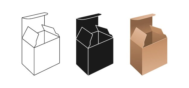 Набор шаблонов. коллекция подарочных коробок в стиле реалистичных, линейных и черных глифов