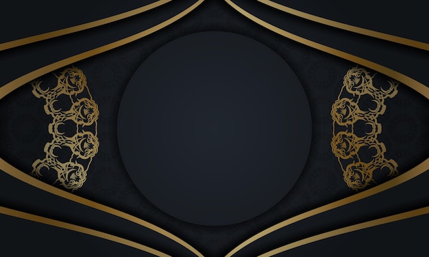 タイポグラフィ用に用意された曼荼羅ゴールドパターンのテンプレートパンフレットブラックカラー。
