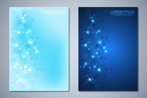 Template brochures or cover , book, flyer, with molecules background and neural network.