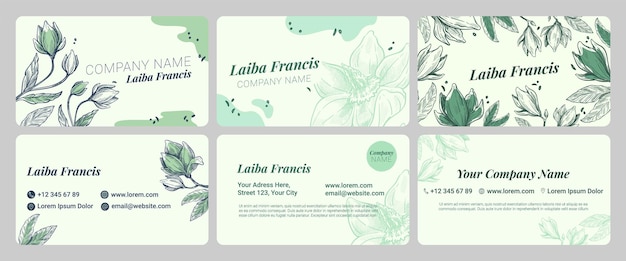 Template business card design set with magnolia