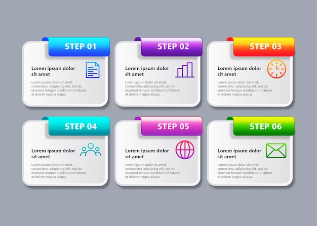 template business infographic with 6 steps