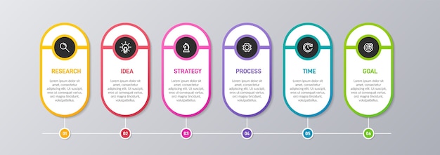 Шаблон для бизнес-инфографики Шесть вариантов или шагов со значками и текстом