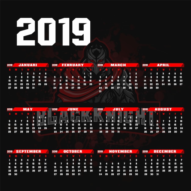 Vettore template calender 2019 esport / sport background style.