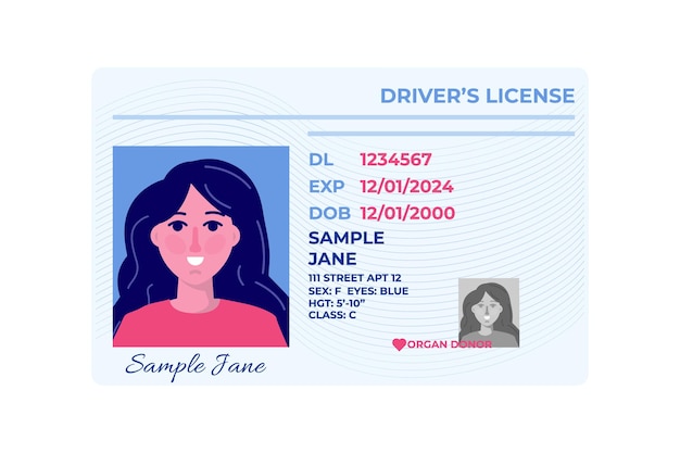 Vector template of car driver license plastic card.