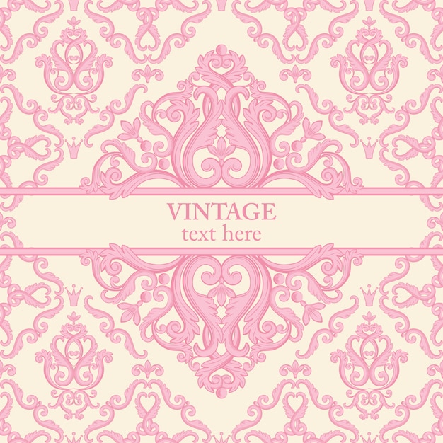 Template card with abstract baroque royal pink and white colors.