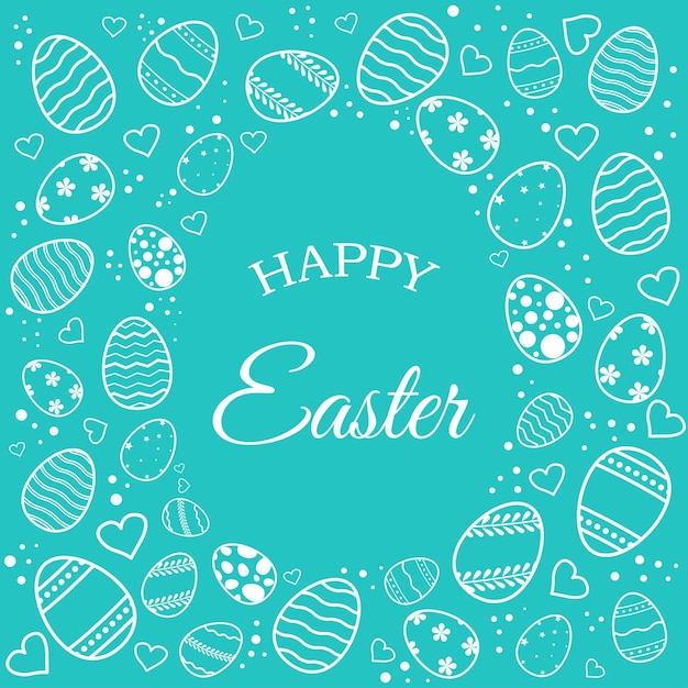 Шаблон карты с нарисованными вручную яйцами на цветном фоне Ручная надпись Happy Easter Письменная каллиграфическая рамка Каракули рисованные элементы