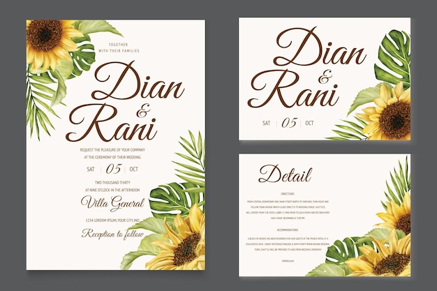 Template cards with palm trees and sun flowers