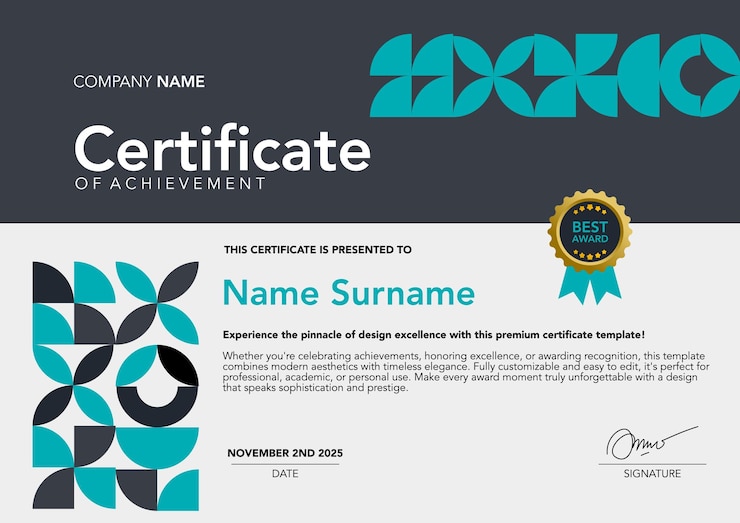 Vector template certificate blue and grey color with abstract design