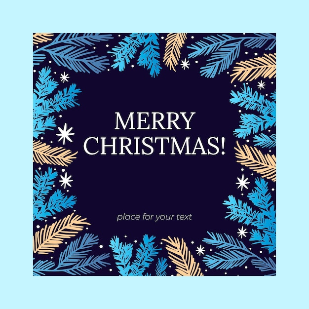 Template for christmas card or social media post  with branches and text