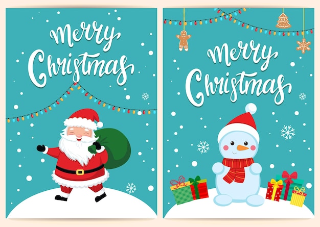 template for christmas and new year card in cartoon style