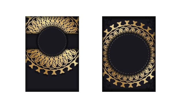 Template Congratulatory Brochure in black color with golden abstract ornament