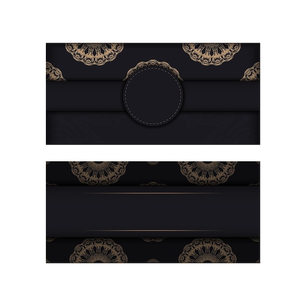 Шаблон поздравительной брошюры в черном цвете с коричневым винтажным узором