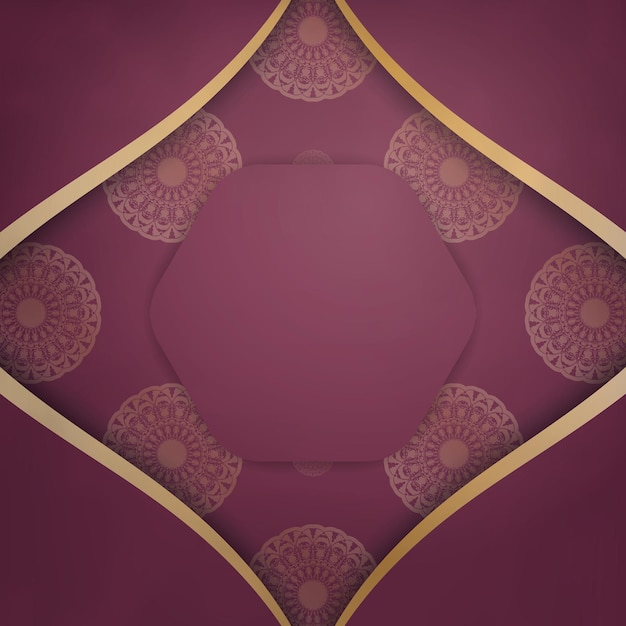 Template Congratulatory Brochure burgundy color with mandala gold ornament prepared for typography.