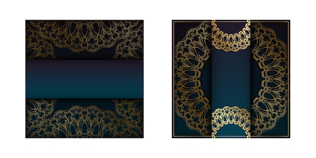 Template Congratulatory Brochure with gradient blue color with abstract gold ornament prepared for printing.